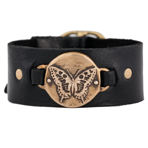 Butterfly leather cuff bracelet