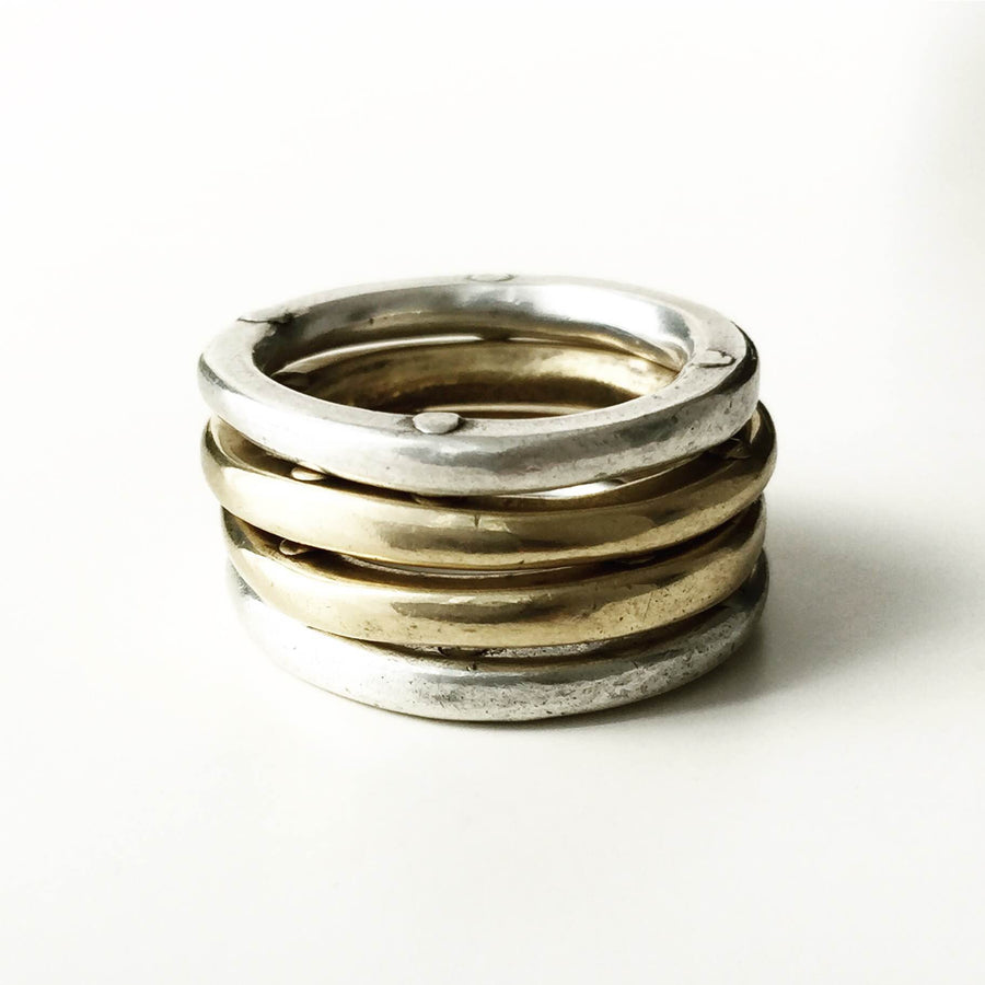 Quads - Rivet Stacking Rings 2 silver + 2 bronze